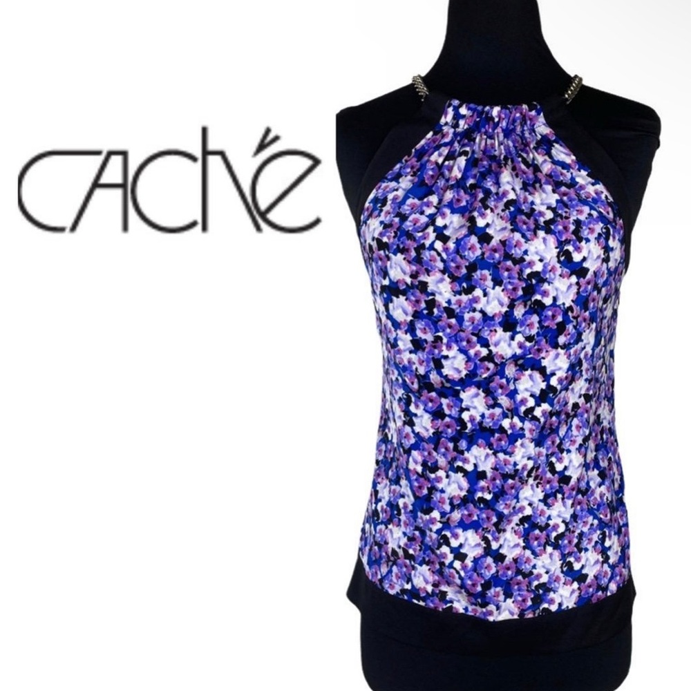 NWT Cache Floral Halter Chain Top